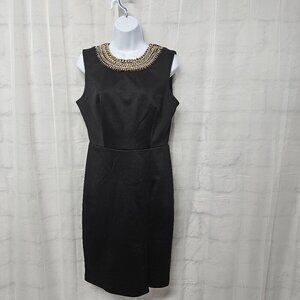 Bisou Bisou Black Gold Chain Cocktail Dress Sleeveless Classic Retro Bodycon 10